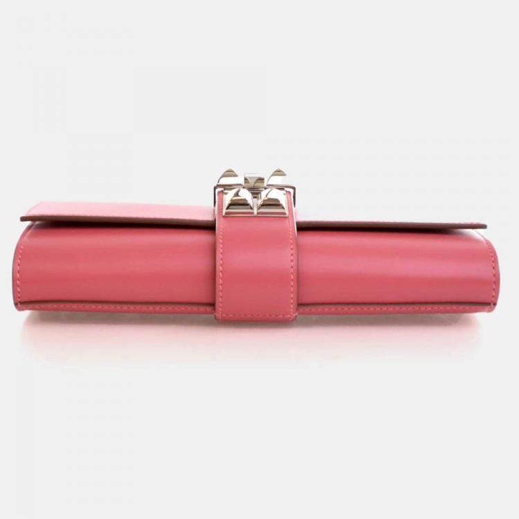 Pre Owned Hermes Tadelakt Medor Rose Lipstick Clutch