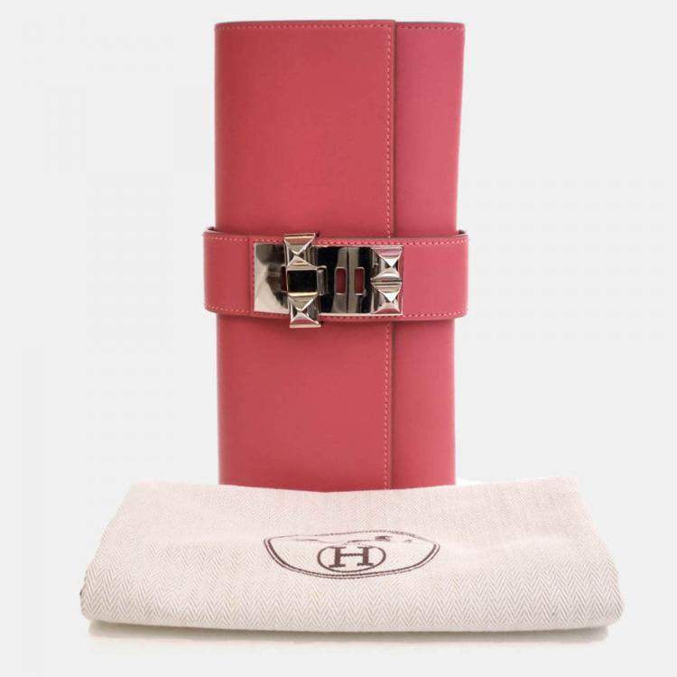 Pre Owned Hermes Tadelakt Medor Rose Lipstick Clutch