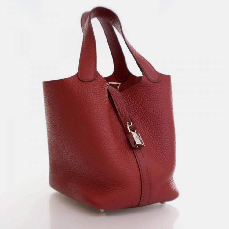 Pre Owned Hermes Picotin Lock 18 Rouge Grenat Clemence Bag