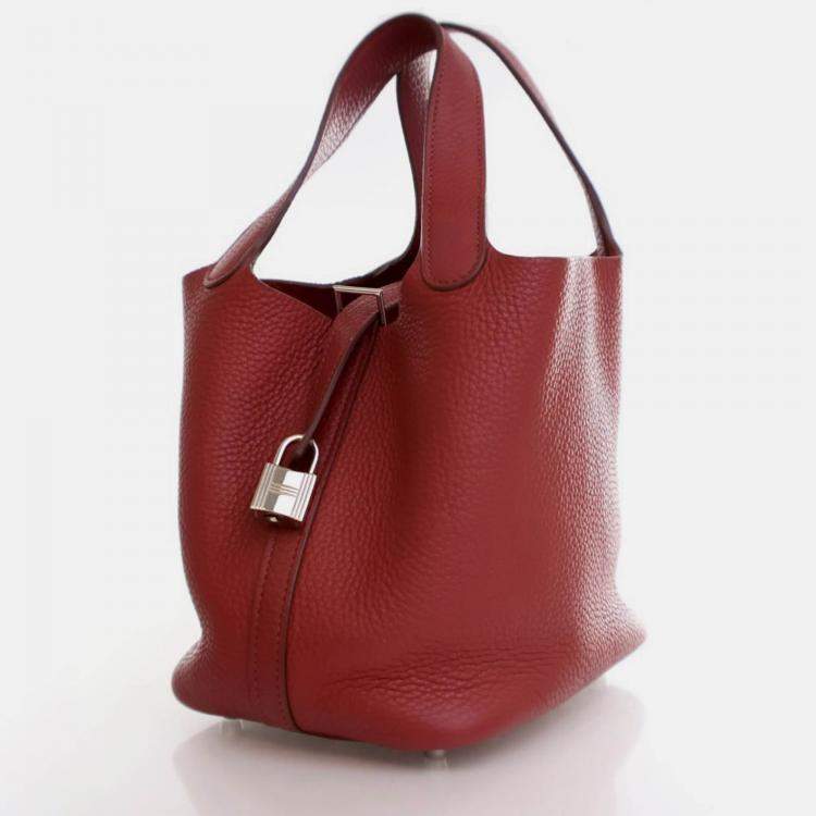 Pre Owned Hermes Picotin Lock 18 Rouge Grenat Clemence Bag