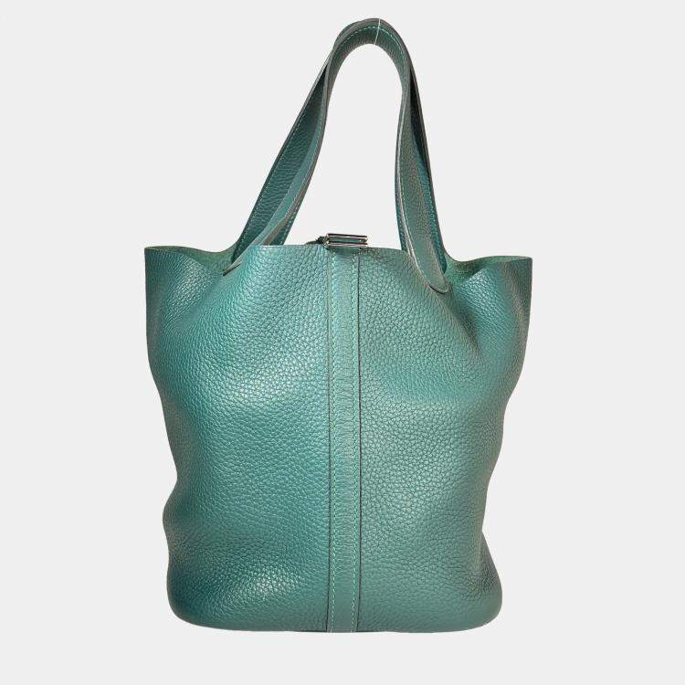 Pre Owned Hermes Picotin Lock 22 Clemence Malachite Bag