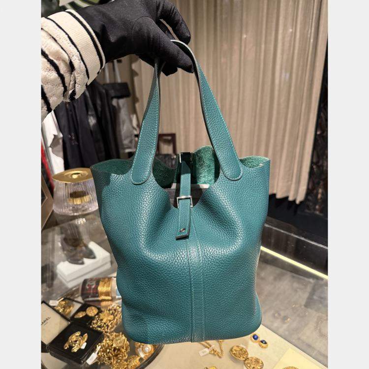 Pre Owned Hermes Picotin Lock 22 Clemence Malachite Bag