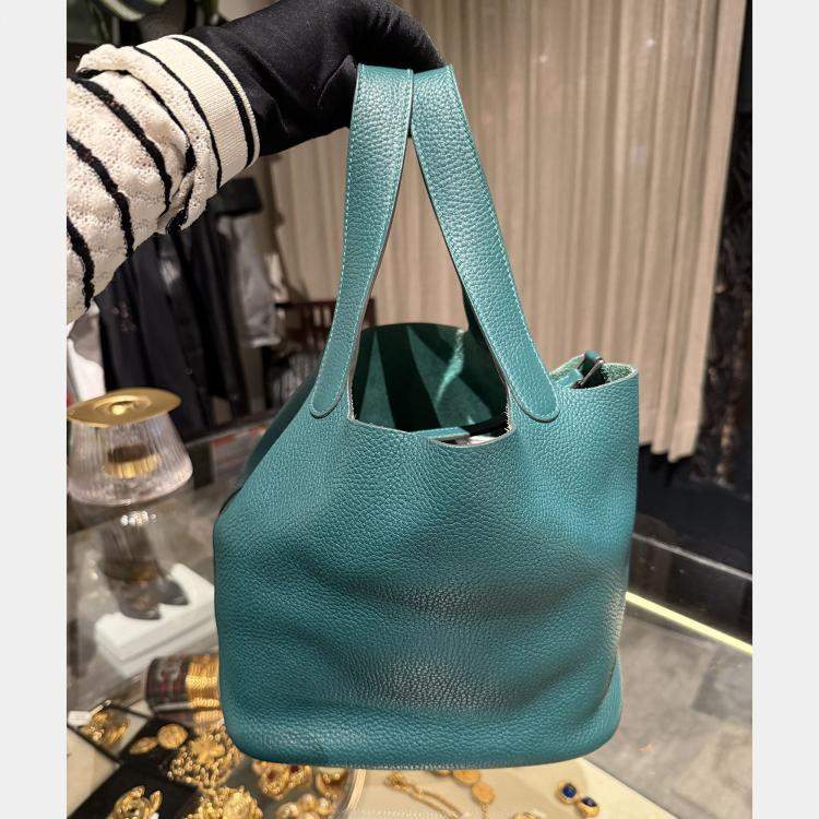 Pre Owned Hermes Picotin Lock 22 Clemence Malachite Bag