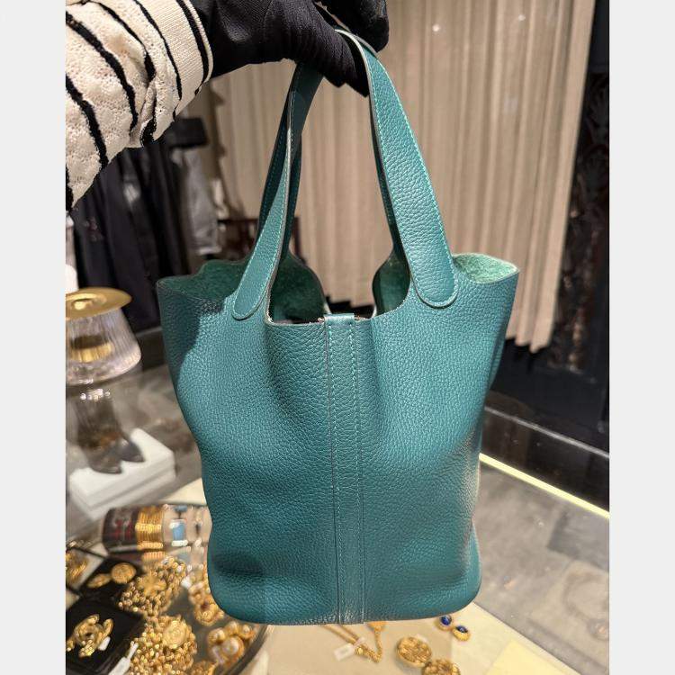 Pre Owned Hermes Picotin Lock 22 Clemence Malachite Bag