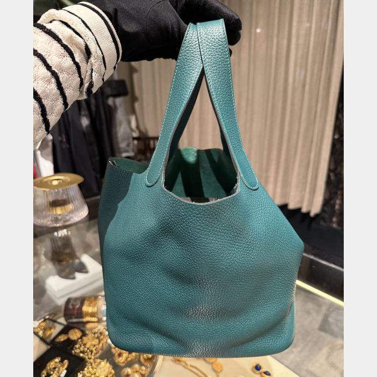 Pre Owned Hermes Picotin Lock 22 Clemence Malachite Bag