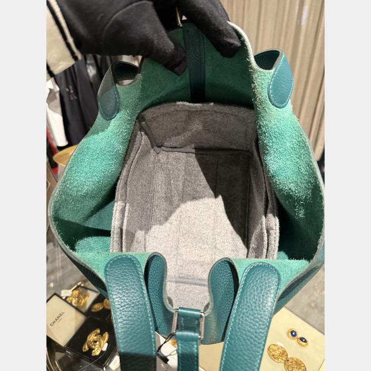 Pre Owned Hermes Picotin Lock 22 Clemence Malachite Bag