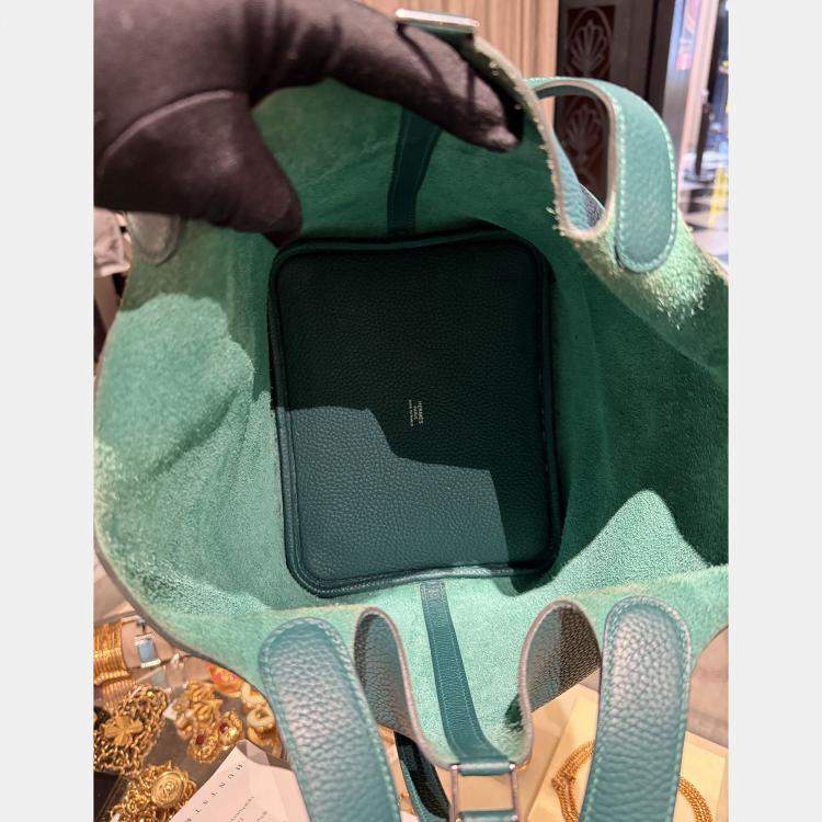 Pre Owned Hermes Picotin Lock 22 Clemence Malachite Bag