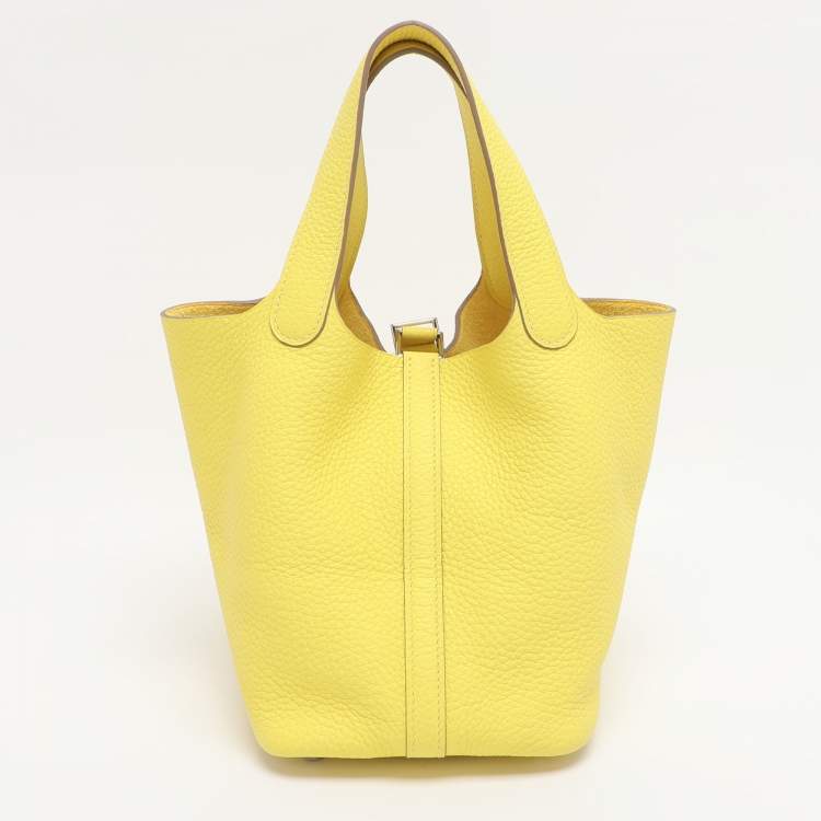 Pre Owned Hermes Jaune Citron Taurillon Clemence Leather Picotin Lock 18 Bag