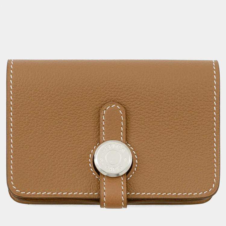 Pre Owned Hermes Dogon Card Case Gold Evercolor