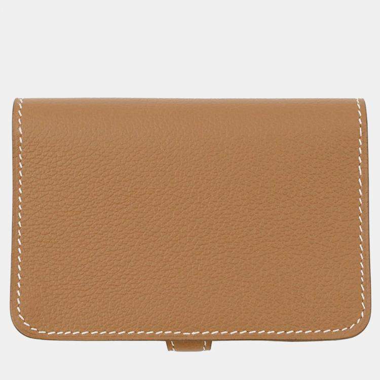 Pre Owned Hermes Dogon Card Case Gold Evercolor