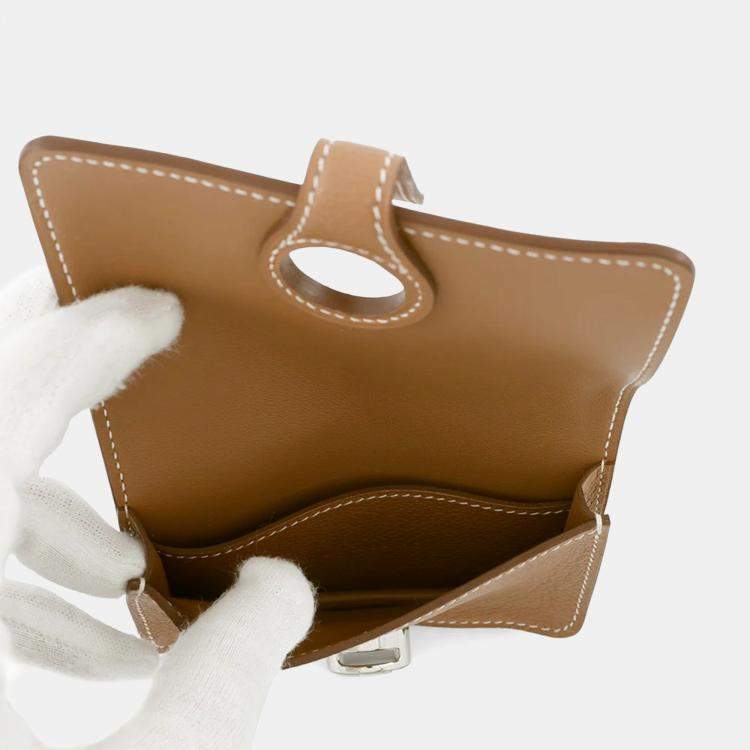 Pre Owned Hermes Dogon Card Case Gold Evercolor
