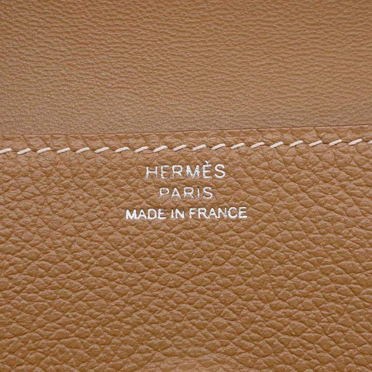Pre Owned Hermes Dogon Card Case Gold Evercolor