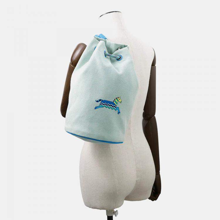 Pre Owned Hermes Epope Green/Blue Wool Duffle Bag 