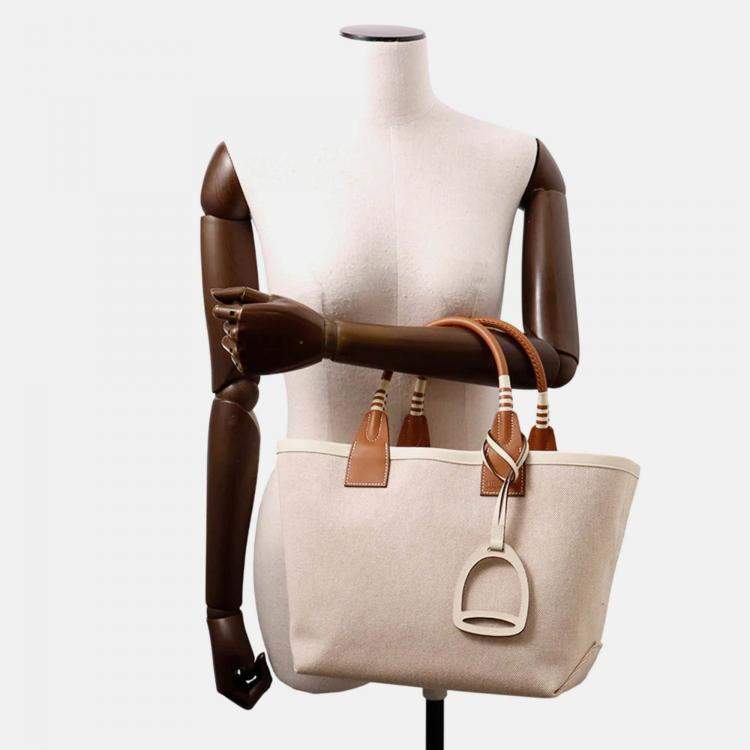 Pre Owned Hermes Steeple Ecru/Gold/Hat Toile H Swift Leather 25 Handbag