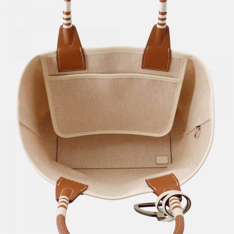 Pre Owned Hermes Steeple Ecru/Gold/Hat Toile H Swift Leather 25 Handbag