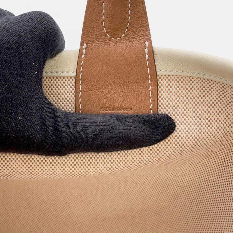 Pre Owned Hermes Steeple Ecru/Gold/Hat Toile H Swift Leather 25 Handbag
