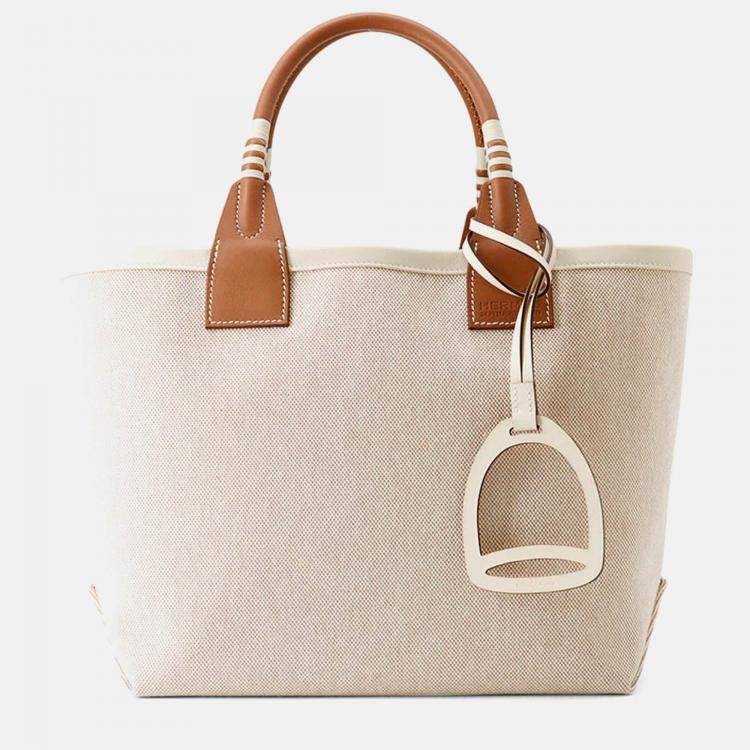 Pre Owned Hermes Steeple Ecru/Gold/Hat Toile H Swift Leather 25 Handbag