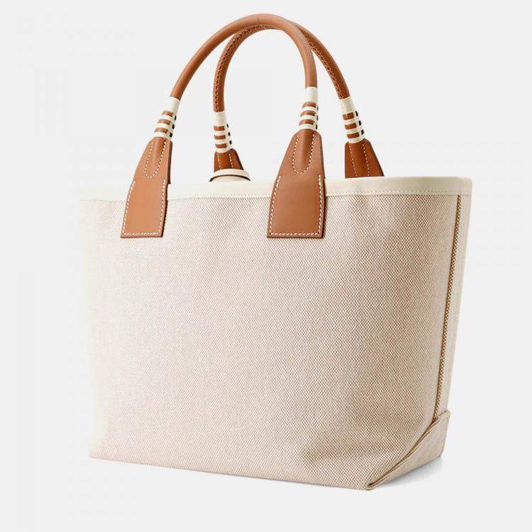Pre Owned Hermes Steeple Ecru/Gold/Hat Toile H Swift Leather 25 Handbag