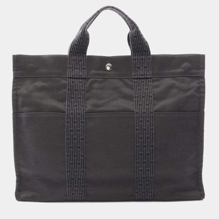 Pre Owned Hermes Herline Gray Nylon Canvas Tote MM