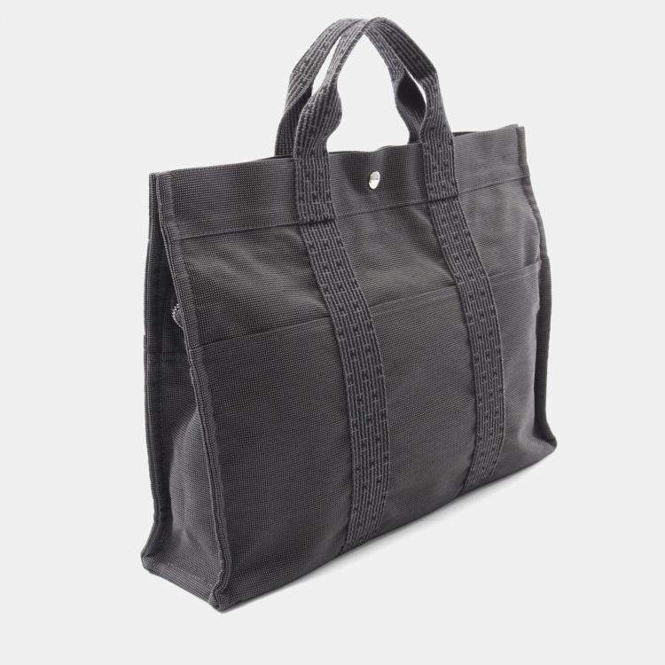 Pre Owned Hermes Herline Gray Nylon Canvas Tote MM
