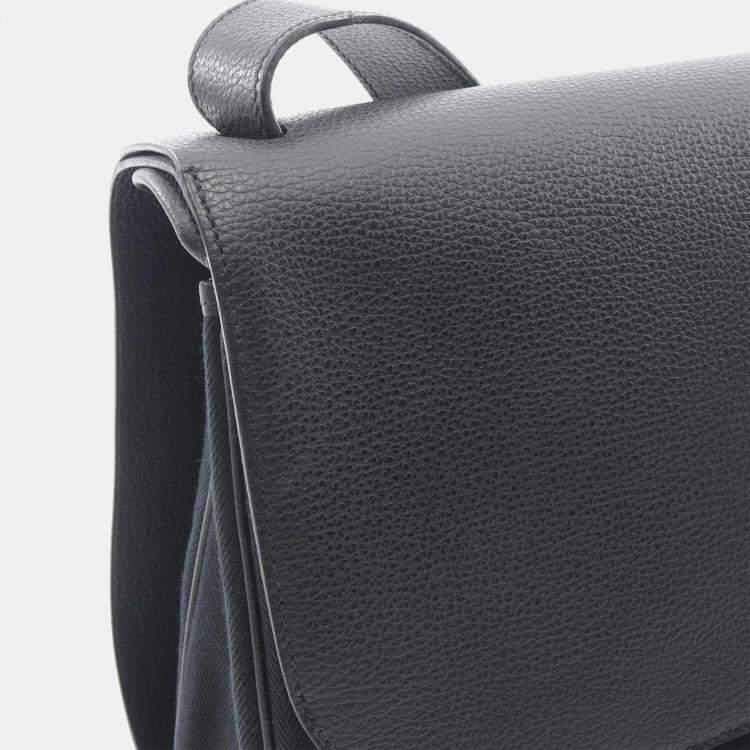 Pre Owned Hermes Sac Colorado Black Toile Chevrons Canvas Leather Shoulder Bag GM