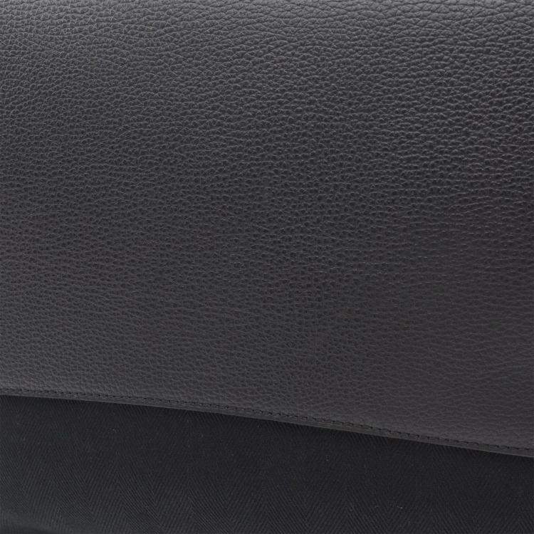 Pre Owned Hermes Sac Colorado Black Toile Chevrons Canvas Leather Shoulder Bag GM