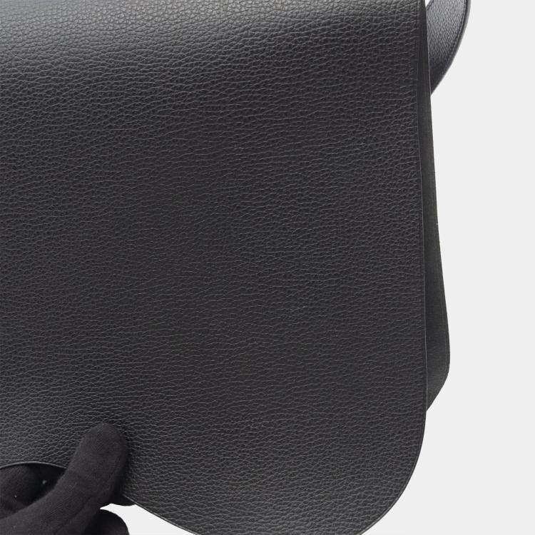 Pre Owned Hermes Sac Colorado Black Toile Chevrons Canvas Leather Shoulder Bag GM