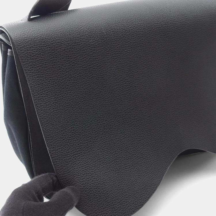 Pre Owned Hermes Sac Colorado Black Toile Chevrons Canvas Leather Shoulder Bag GM
