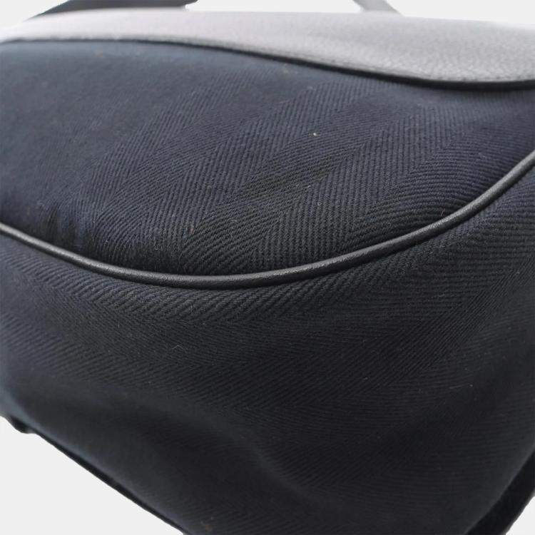 Pre Owned Hermes Sac Colorado Black Toile Chevrons Canvas Leather Shoulder Bag GM