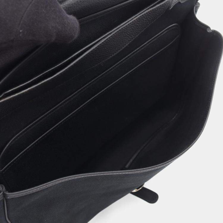 Pre Owned Hermes Sac Colorado Black Toile Chevrons Canvas Leather Shoulder Bag GM