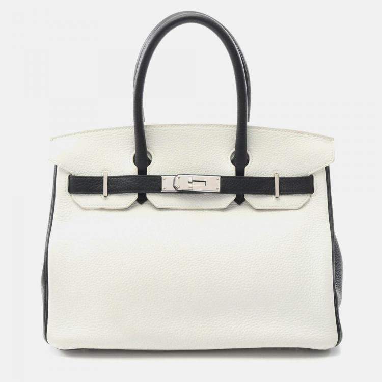 Pre Owned Hermes Birkin 30 Handbag Clemence Leather Black White