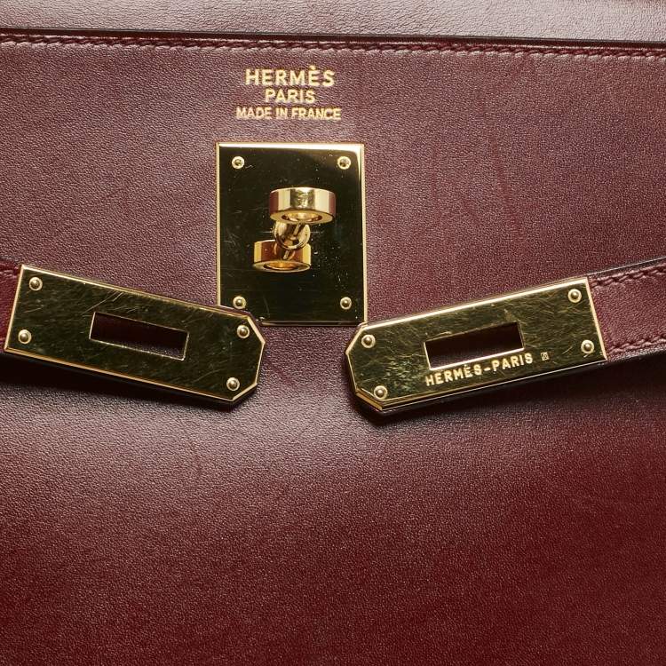 Pre Owned Hermes Rouge H Box Leather Gold Finish Kelly Retourne 35 Bag