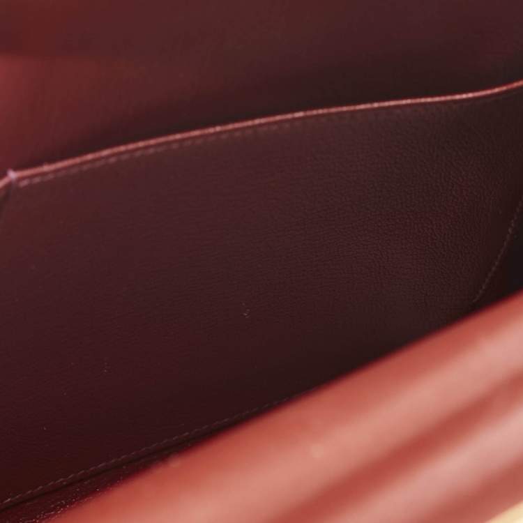 Pre Owned Hermes Rouge H Box Leather Gold Finish Kelly Retourne 35 Bag