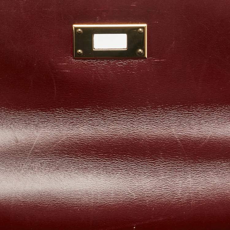 Pre Owned Hermes Rouge H Box Leather Gold Finish Kelly Retourne 35 Bag