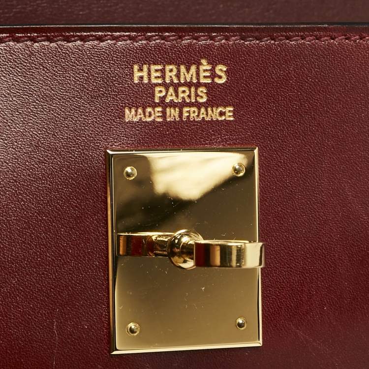 Pre Owned Hermes Rouge H Box Leather Gold Finish Kelly Retourne 35 Bag