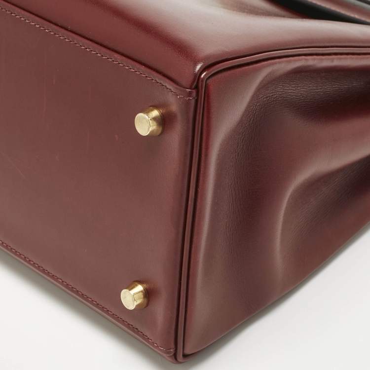Pre Owned Hermes Rouge H Box Leather Gold Finish Kelly Retourne 35 Bag