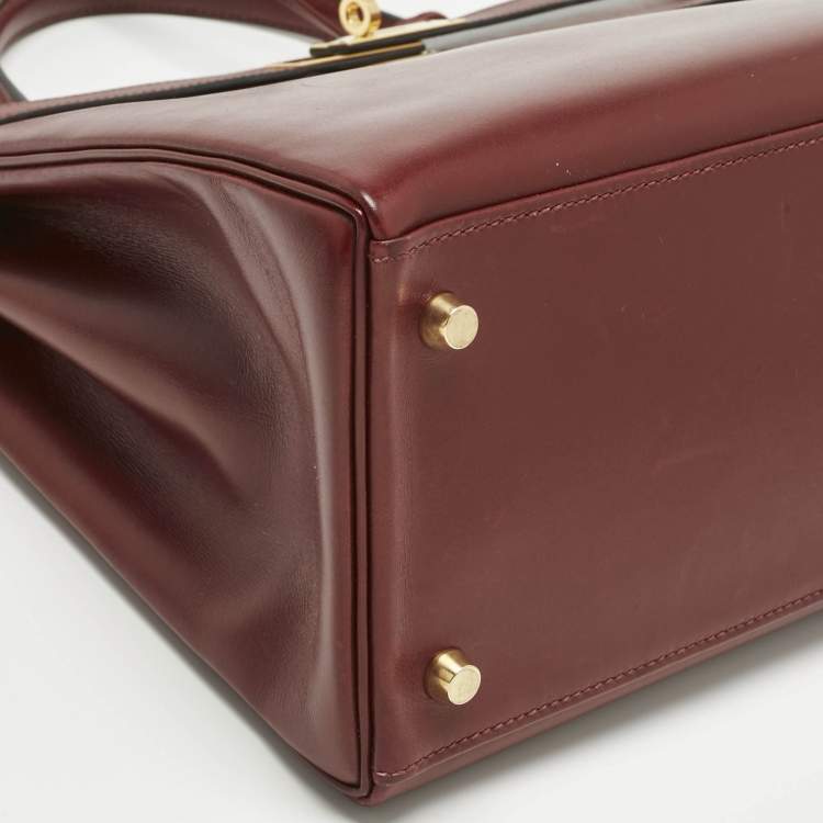 Pre Owned Hermes Rouge H Box Leather Gold Finish Kelly Retourne 35 Bag