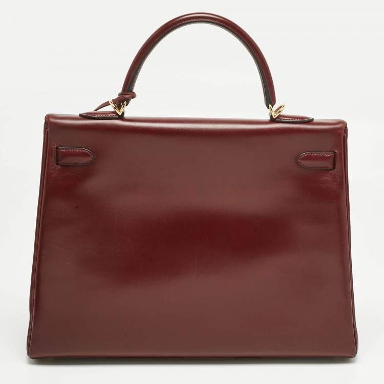Pre Owned Hermes Rouge H Box Leather Gold Finish Kelly Retourne 35 Bag