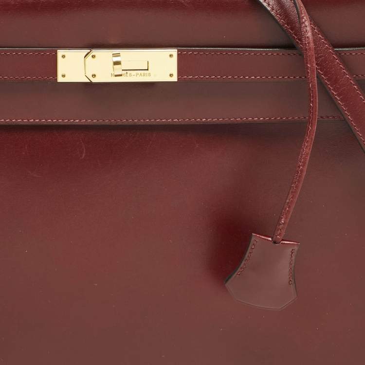 Pre Owned Hermes Rouge H Box Leather Gold Finish Kelly Retourne 35 Bag