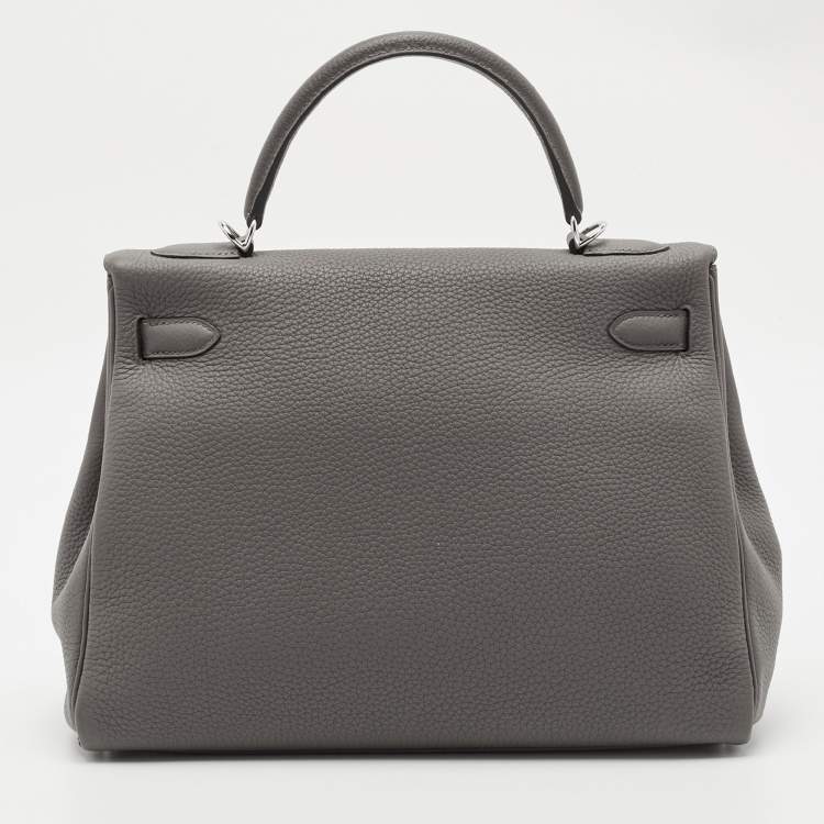 Pre Owned Hermes Etain Togo Leather Palladium Finish Kelly Retourne 32 Bag