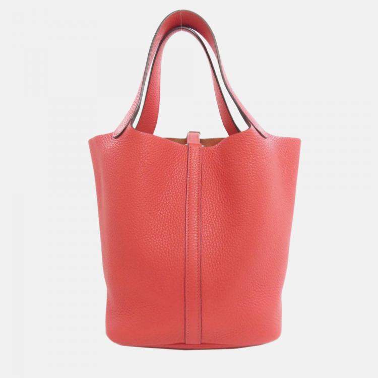 Pre Owned Hermes Picotin Lock 22 Red Taurillon Clemence Leather Tote Bag