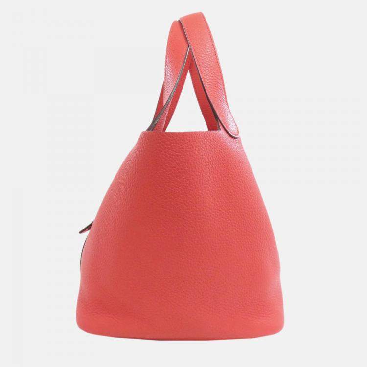 Pre Owned Hermes Picotin Lock 22 Red Taurillon Clemence Leather Tote Bag