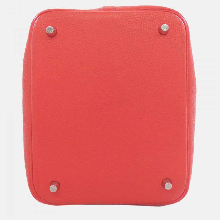 Pre Owned Hermes Picotin Lock 22 Red Taurillon Clemence Leather Tote Bag