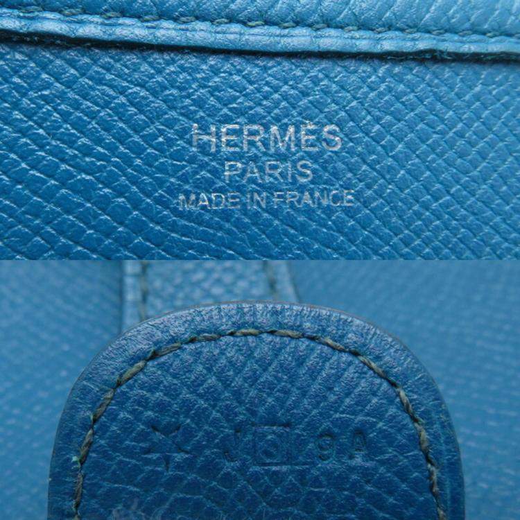 Pre Owned Hermes Evelyn PM Blue Thalassa  Veau Epsom Shoulder Bag