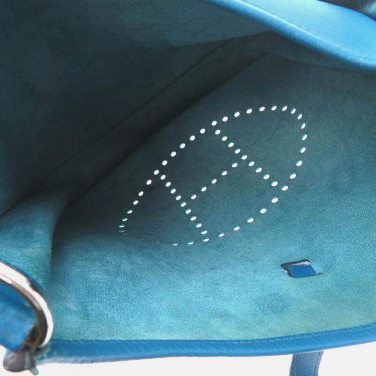 Pre Owned Hermes Evelyn PM Blue Thalassa  Veau Epsom Shoulder Bag