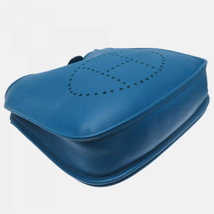Pre Owned Hermes Evelyn PM Blue Thalassa  Veau Epsom Shoulder Bag
