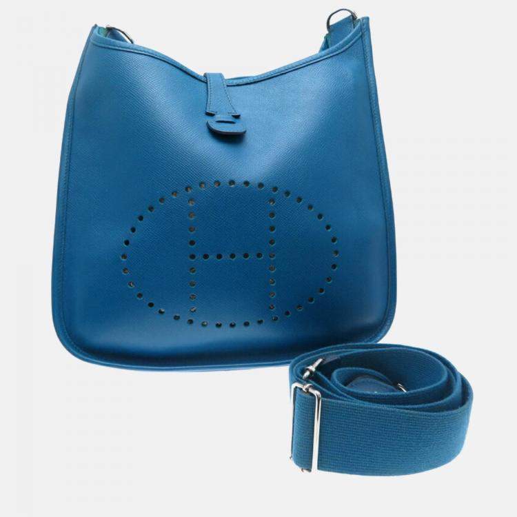 Pre Owned Hermes Evelyn PM Blue Thalassa  Veau Epsom Shoulder Bag