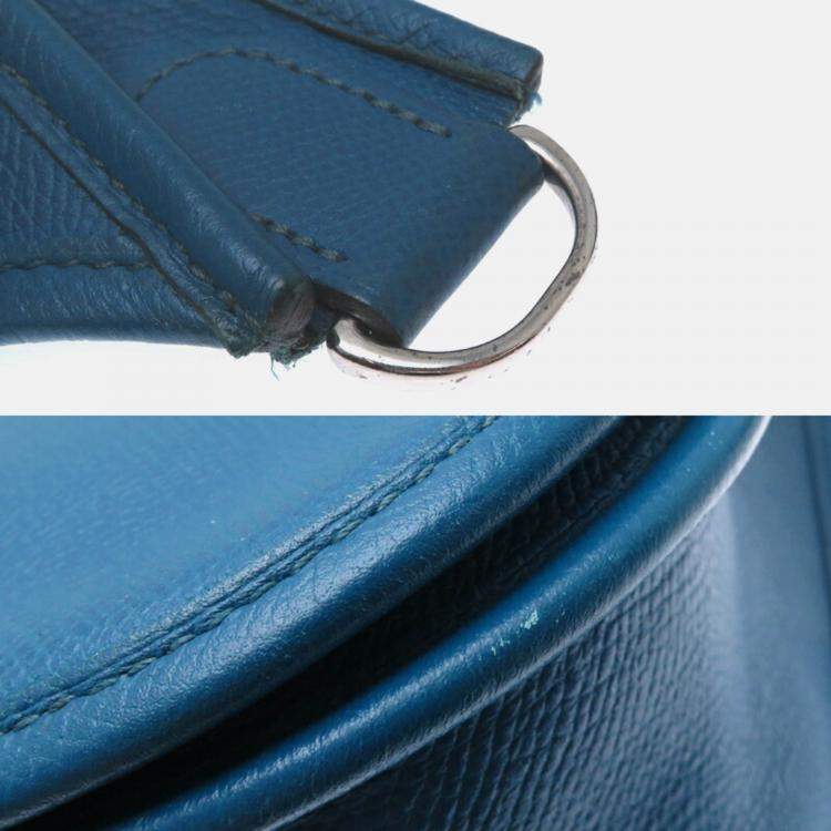 Pre Owned Hermes Evelyn PM Blue Thalassa  Veau Epsom Shoulder Bag