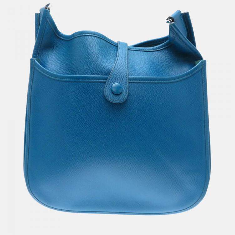 Pre Owned Hermes Evelyn PM Blue Thalassa  Veau Epsom Shoulder Bag
