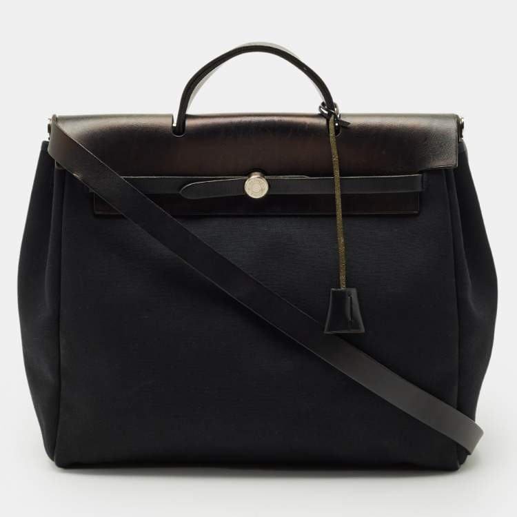 Pre Owned Hermes Black Canvas and Leather 2 in 1 Herbag 39 Bag